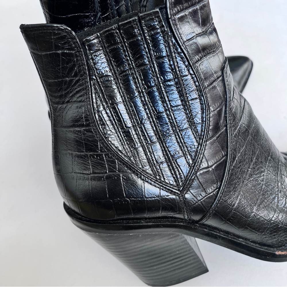 Rebecca Minkoff Embossed Leather Western Black Ankle Boots Size 9.5 - Picture 6 of 9